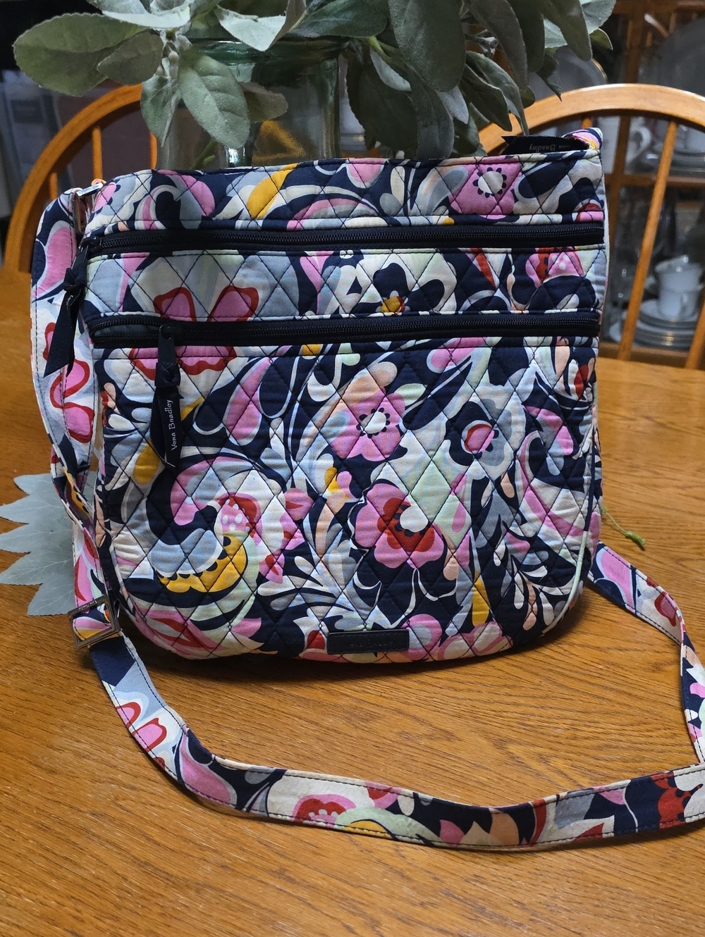 Vera Bradley Quilted Floral Crossbody in Navy, Pink & Yellow